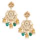 Floral Mirror Mandala Earrings with Pearl & Green Bead Jhumka Drops Pair